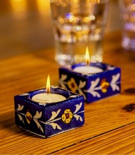 Blue Pottery Candle Holder