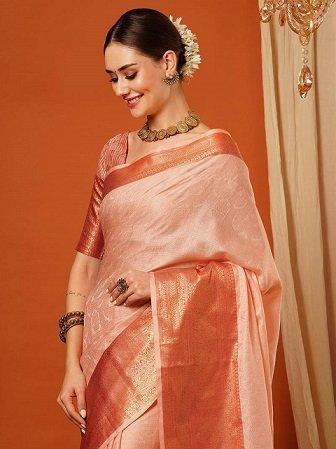Peach Beige Mysore Silk Saree
