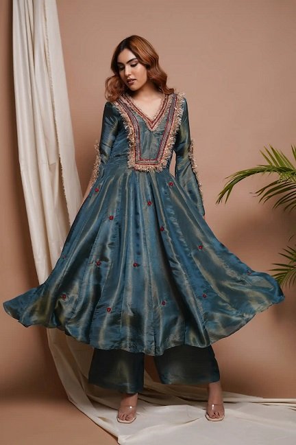 Pure handloom tissue anarkali suit