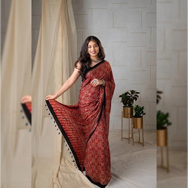 Pure modal silk ajrakh Saree