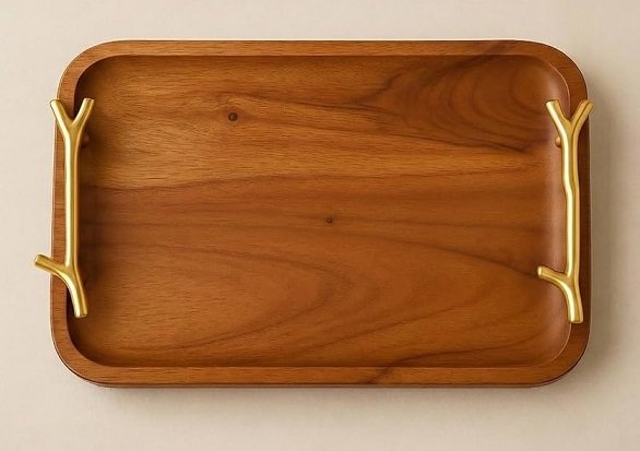 Wooden Serving Tray Aluminium Handle