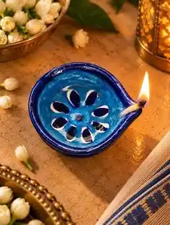Blue Pottery Diya