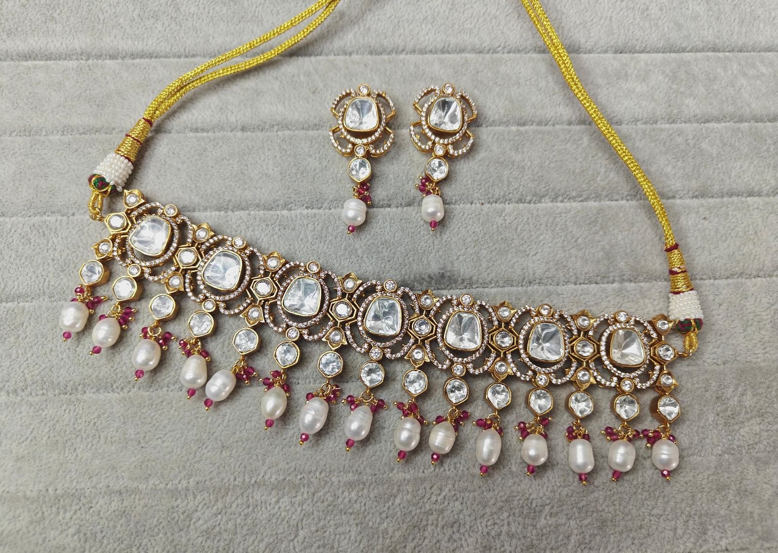 Traditional Gold Plated Heavy Polki Choker Necklace