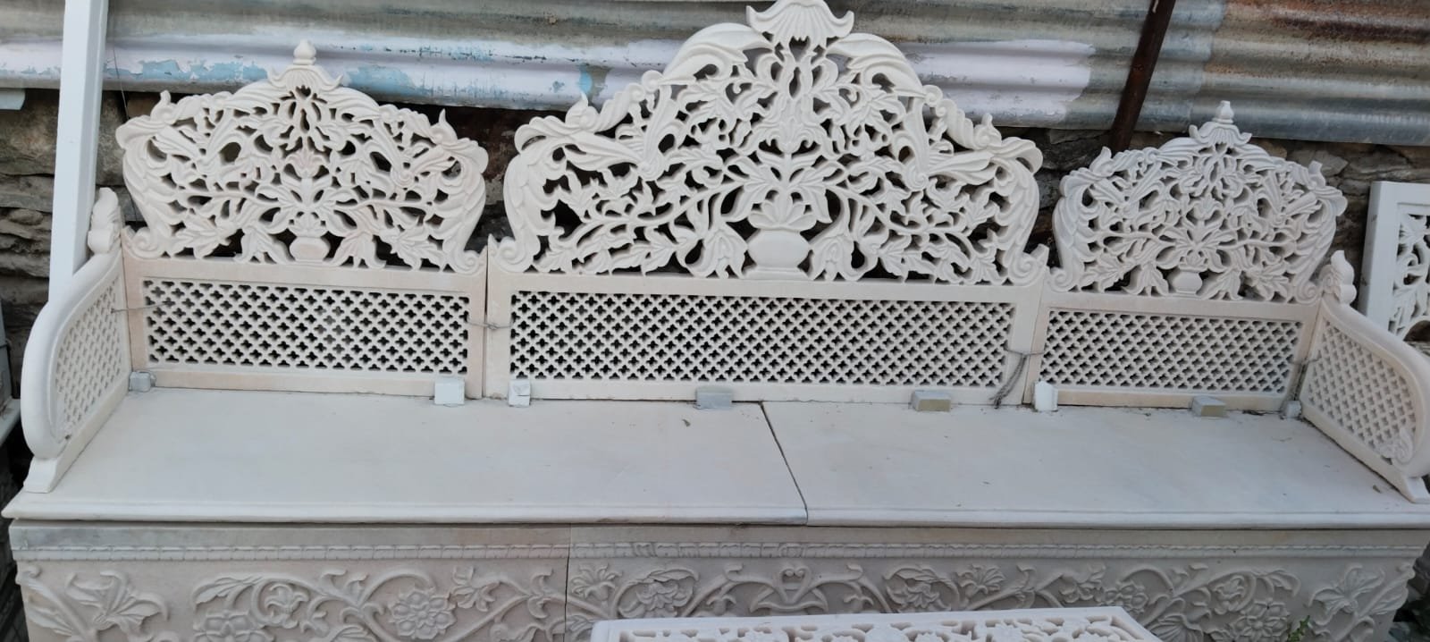 Antique Marble Carved Bench
