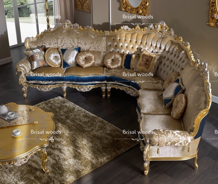 Carved l type sofa set in teak wood In European style