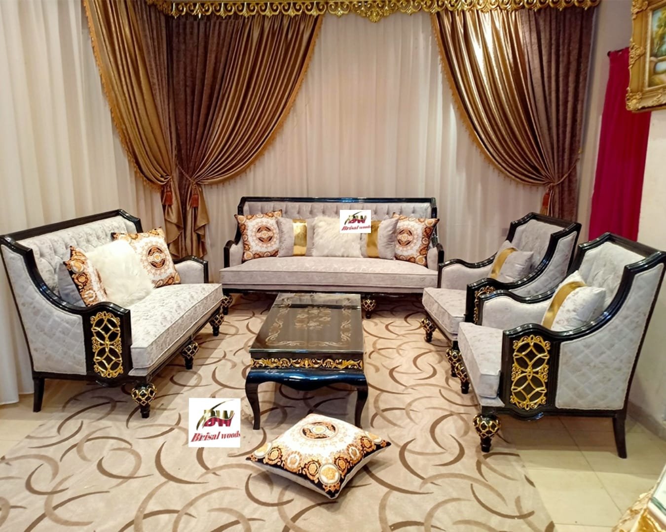 Wooden modern antique sofa set with center table