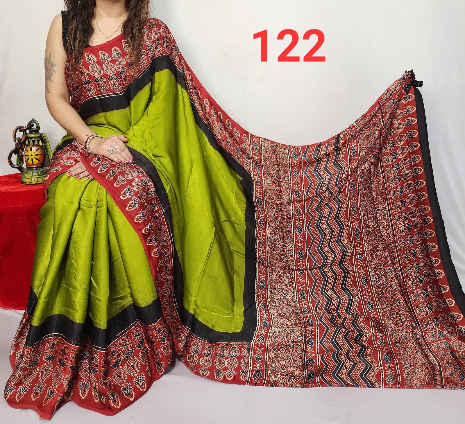 Pure modal silk ajrakh Saree