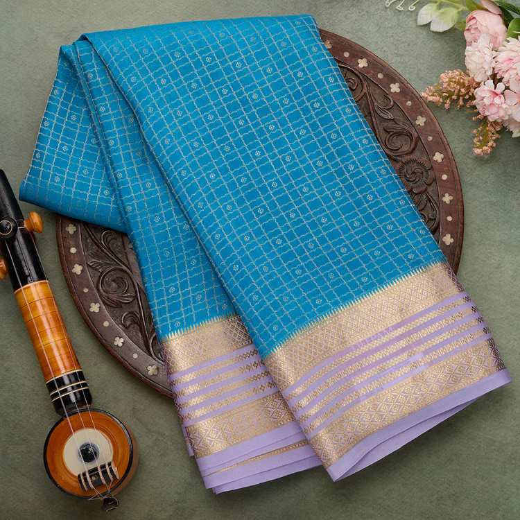 Turqoise Blue pure mysore silk saree