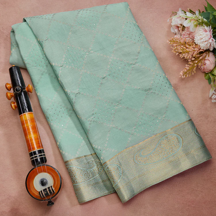 Sea Green Pure Mysore Crape Silk Saree