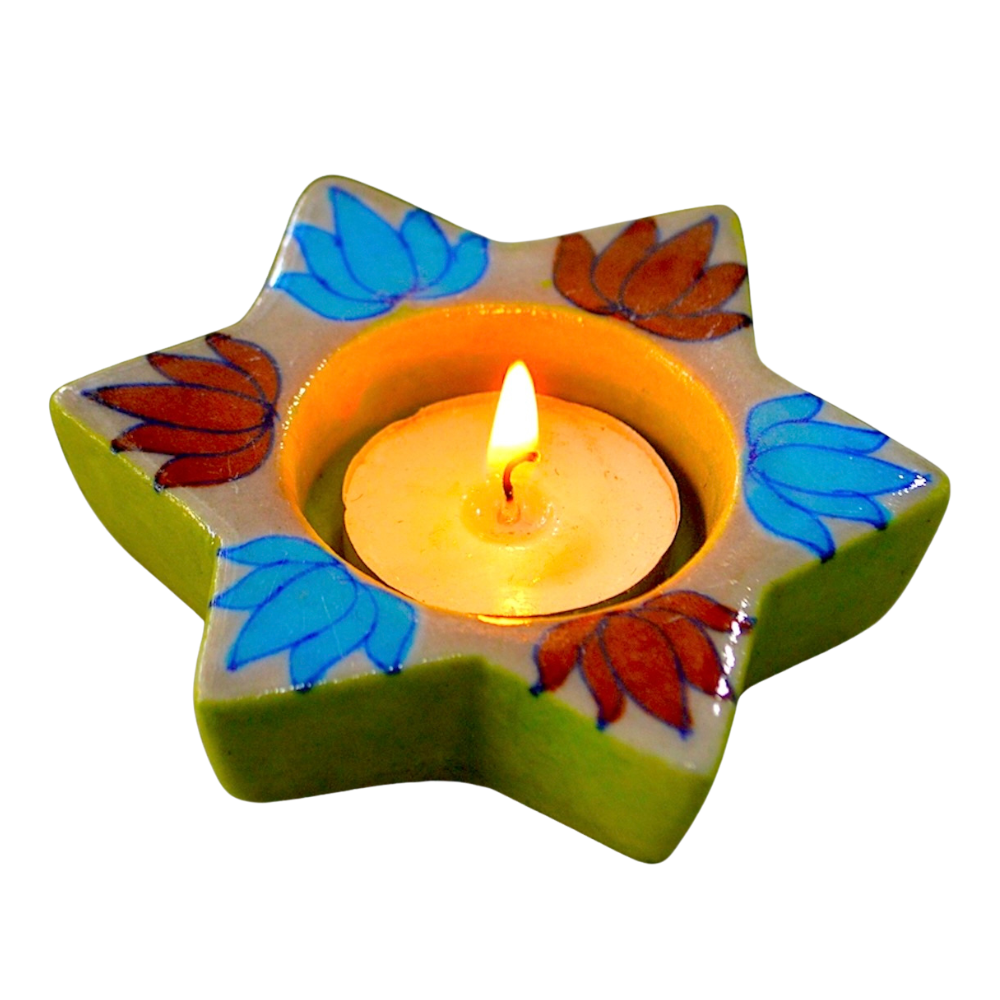 Blue pottery light holder