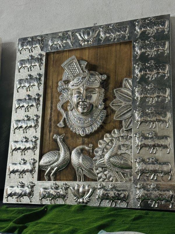 Sliver Cow Border Shrinath Ji Panel