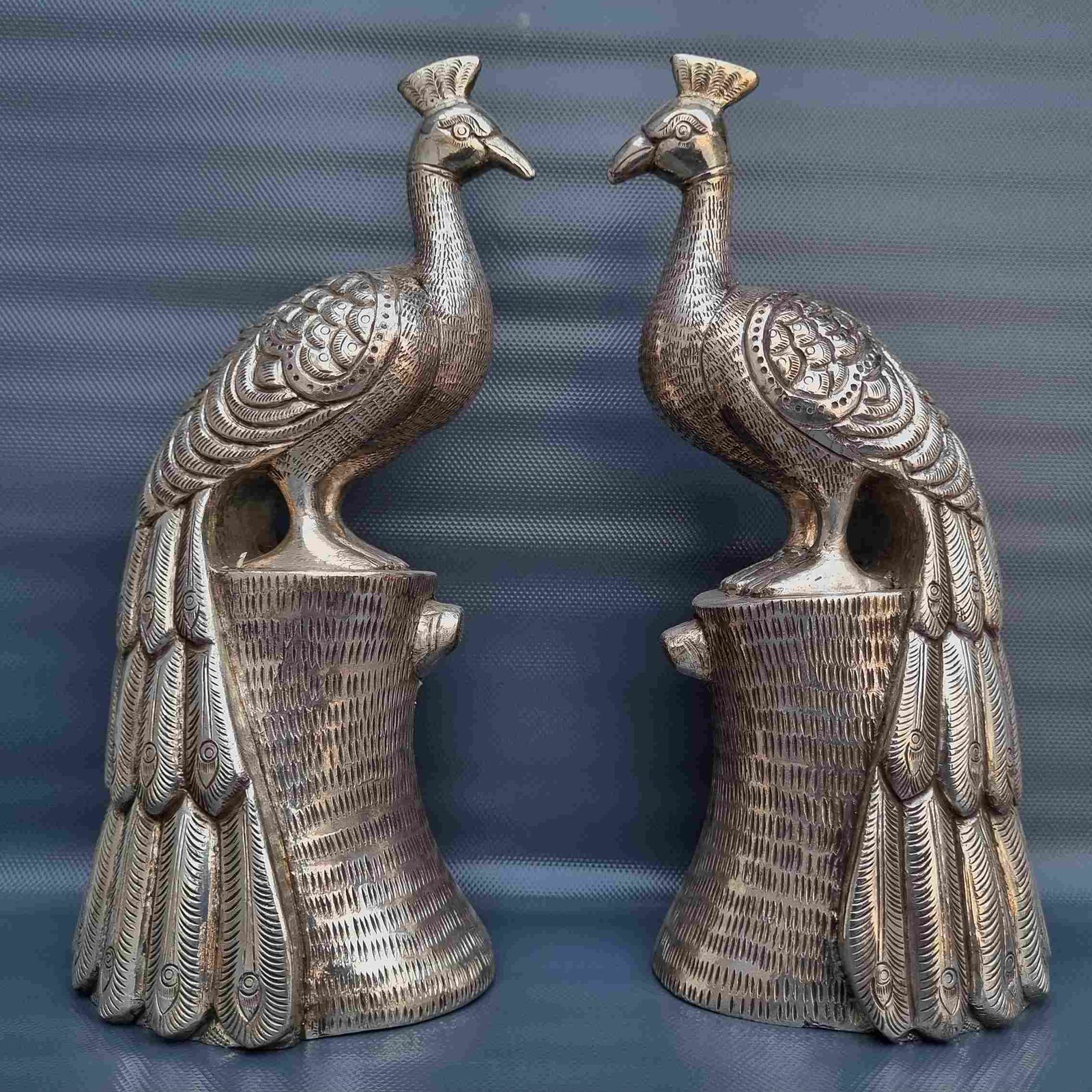 Silver Peacock Statues