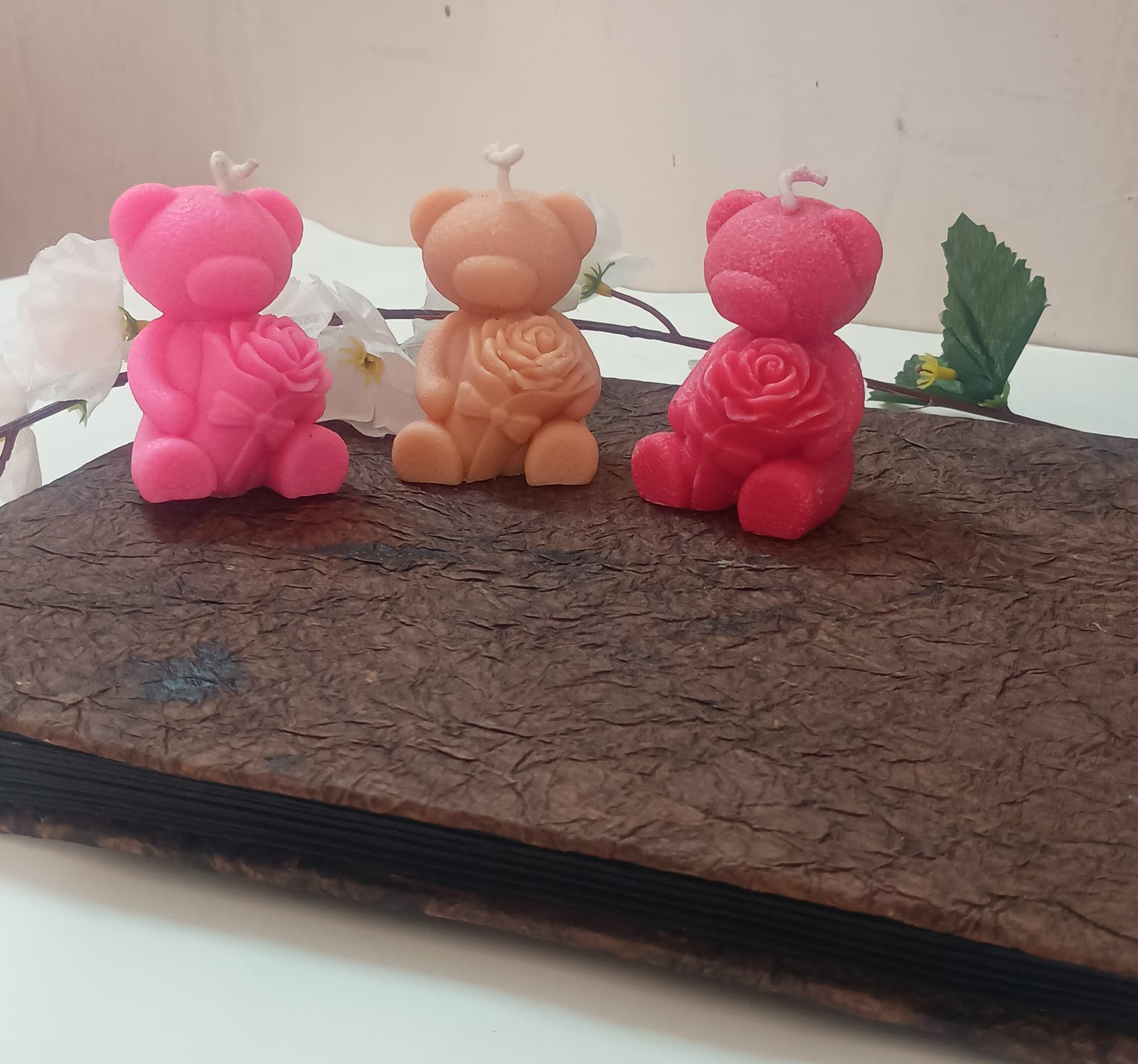 Cute Teddy Bear with Rose Candle