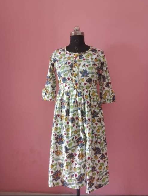 Ladies Block Print Reyon Kurti with Slit