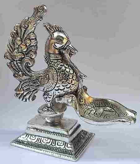 German silver Peacock deepak 5 inch_1