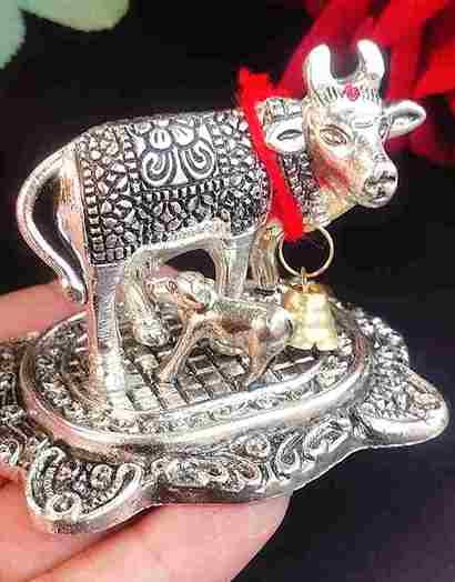 German silver antique cow calf set 3 inch