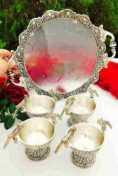 Antique German silver vintage Round tray 13 inch
