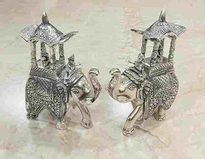 German Silver finish export quality Ambawari elephant  in beautiful oxodised antique finish. 10 inch